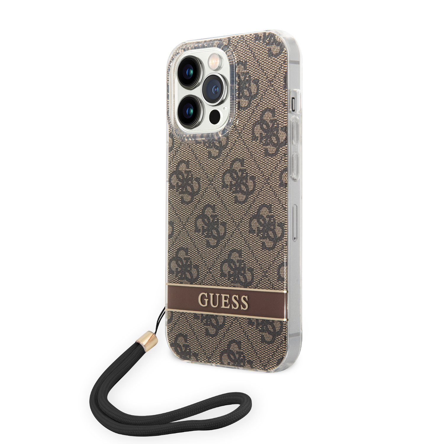 Guess GUOHCP14LH4STW iPhone 14 Pro 6,1″ rudas kietas dėklas 4G Print Strap aprašymas - Prekės nuotrauka