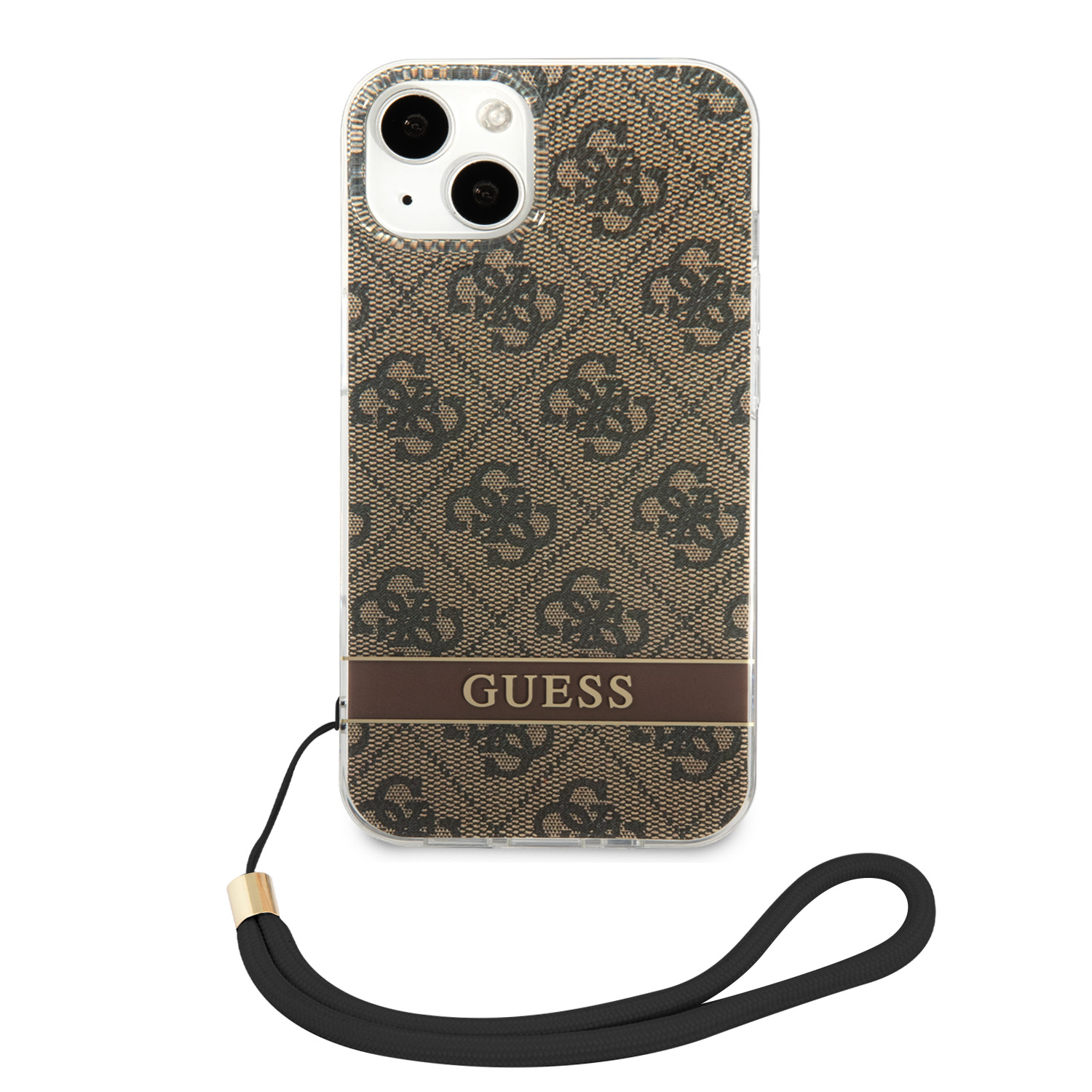 Guess GUOHCP14MH4STW iPhone 14 Plus / 15 Plus 6.7″ rudas kietas dėklas 4G Print Strap aprašymas - Prekės nuotrauka