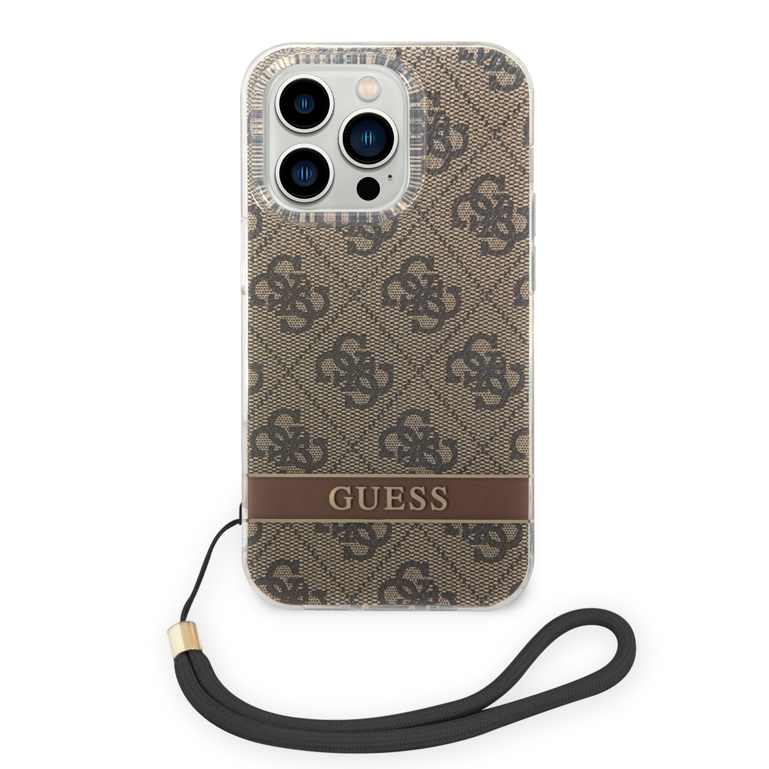 Guess GUOHCP14XH4STW iPhone 14 Pro Max 6,7″ rudas kietas dėklas 4G Print Strap aprašymas - Prekės nuotrauka
