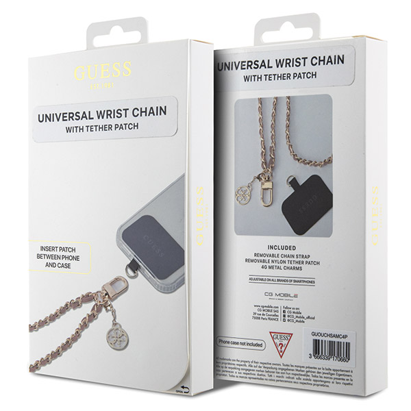 Guess GUOUCHSAMC4P Universal Hand Strap rožinės spalvos Saffiano Chain 4G Charm aprašymas - Prekės nuotrauka