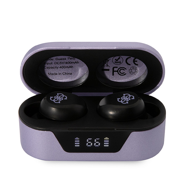 Guess GUTWST31EG TWS Bluetooth ausinės + docking station violetinės spalvos aprašymas - Prekės nuotrauka