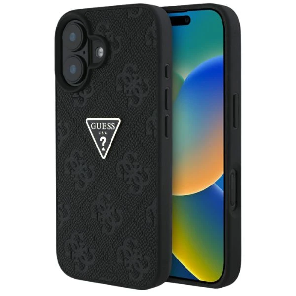 Guess Hot Stamp 4G Pattern Triangle Metal Logo Apple iPhone 16 dėklas telefonui juodos spalvos aprašymas - Prekės nuotrauka Guess Hot Stamp 4G Pattern Triangle Metal Logo Apple iPhone 16 dėklas telefonui juodos spalvos aprašymas - Prekės nuotrauka