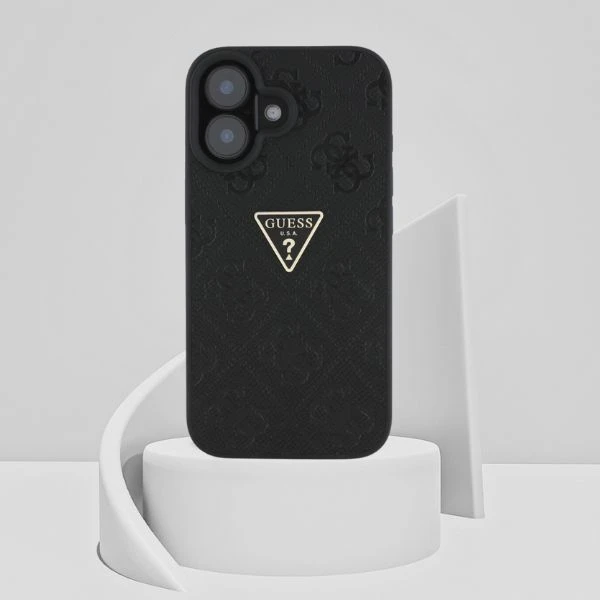 Guess Hot Stamp 4G Pattern Triangle Metal Logo Apple iPhone 16 dėklas telefonui juodos spalvos aprašymas - Prekės nuotrauka Guess Hot Stamp 4G Pattern Triangle Metal Logo Apple iPhone 16 dėklas telefonui juodos spalvos aprašymas - Prekės nuotrauka