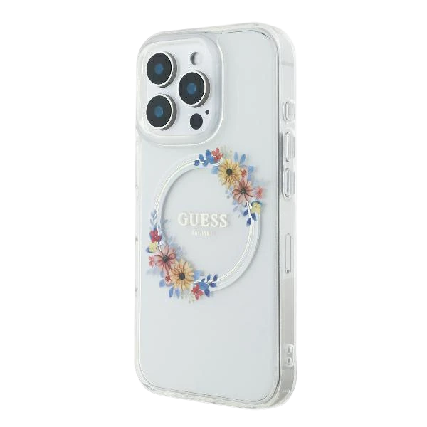 Guess IML Flowers Wreath MagSafe Apple iPhone 16 Pro - dėklas telefonui skaidrus aprašymas - Prekės nuotrauka Guess IML Flowers Wreath MagSafe Apple iPhone 16 Pro - dėklas telefonui skaidrus aprašymas - Prekės nuotrauka