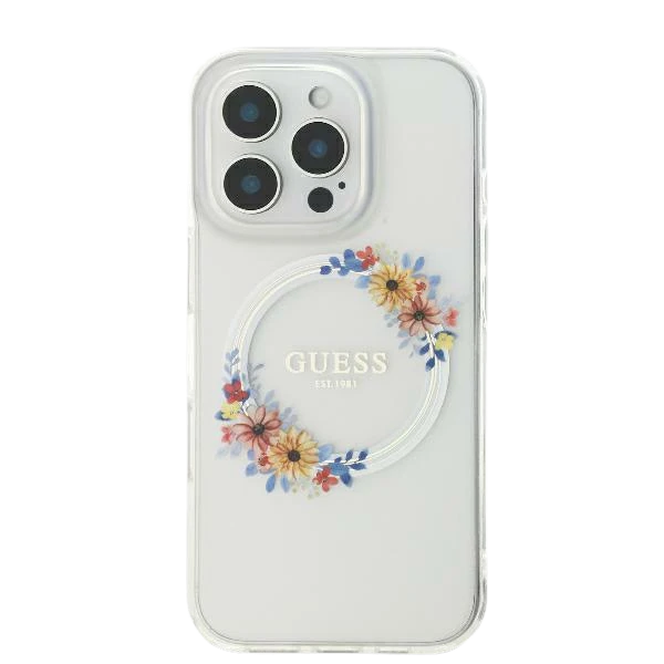 Guess IML Flowers Wreath MagSafe Apple iPhone 16 Pro - dėklas telefonui skaidrus aprašymas - Prekės nuotrauka Guess IML Flowers Wreath MagSafe Apple iPhone 16 Pro - dėklas telefonui skaidrus aprašymas - Prekės nuotrauka