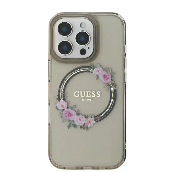Guess IML Flowers Wreath MagSafe Apple iPhone 16 Pro - dėklas telefonui juodos spalvos aprašymas - Prekės nuotrauka Guess IML Flowers Wreath MagSafe Apple iPhone 16 Pro - dėklas telefonui juodos spalvos aprašymas - Prekės nuotrauka
