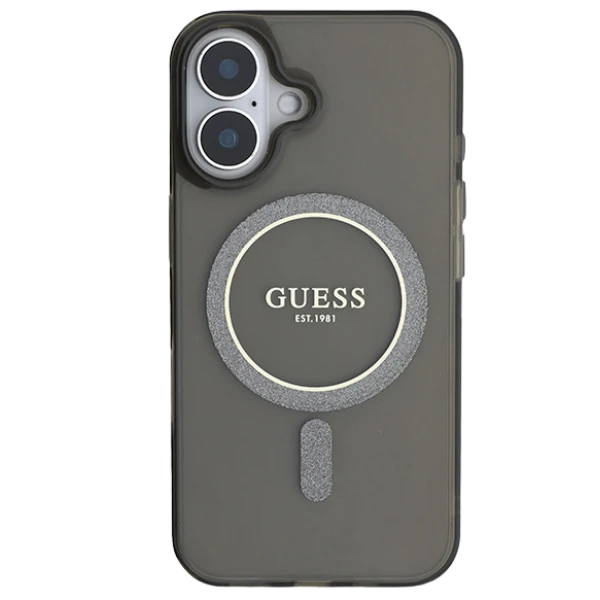 Guess IML Glitter Circle MagSafe Apple iPhone 16 - dėklas telefonui juodos spalvos aprašymas - Prekės nuotrauka Guess IML Glitter Circle MagSafe Apple iPhone 16 - dėklas telefonui juodos spalvos aprašymas - Prekės nuotrauka