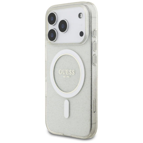 Guess IML Glitter Pearl Strap MagSafe dėklas Apple iPhone 17 Pro skaidrus aprašymas - Prekės nuotrauka