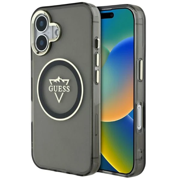 Guess IML Metal Mountain Logo MagSafe Apple iPhone 16 dėklas telefonui juodos spalvos aprašymas - Prekės nuotrauka Guess IML Metal Mountain Logo MagSafe Apple iPhone 16 dėklas telefonui juodos spalvos aprašymas - Prekės nuotrauka