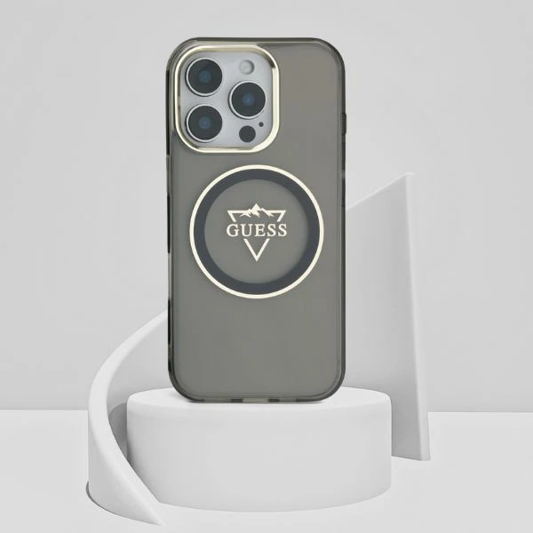 Guess IML Metal Mountain Logo MagSafe Apple iPhone 16 Pro Max dėklas telefonui juodos spalvos aprašymas - Prekės nuotrauka