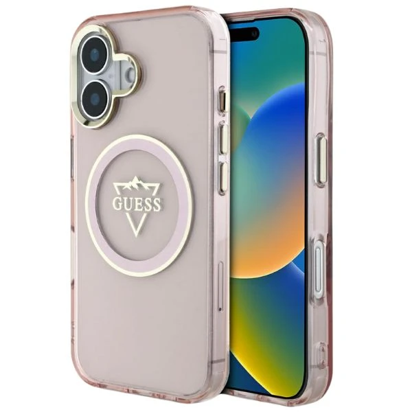 Guess IML Metal Mountain Logo MagSafe Apple iPhone 16 dėklas telefonui rožinės spalvos aprašymas - Prekės nuotrauka