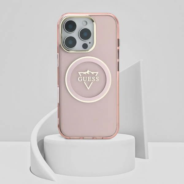 Guess IML Metal Mountain Logo MagSafe Apple iPhone 16 Pro Max dėklas telefonui rožinės spalvos aprašymas - Prekės nuotrauka