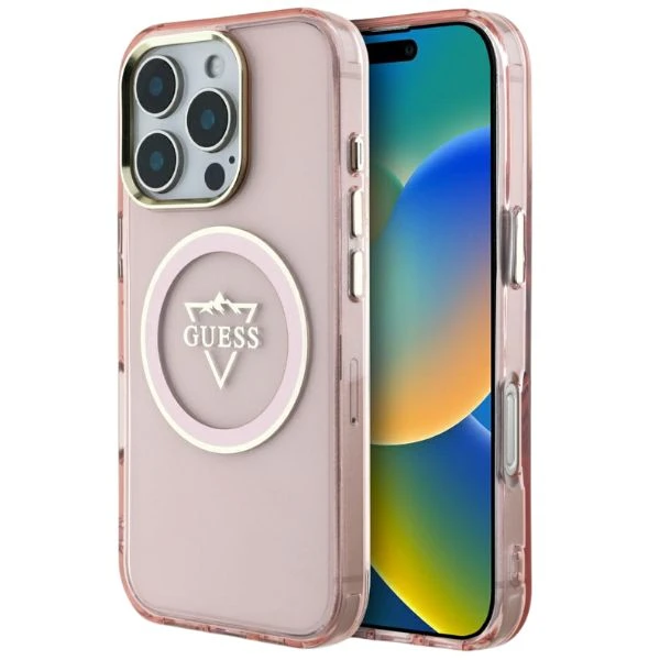 Guess IML Metal Mountain Logo MagSafe Apple iPhone 16 Pro Max dėklas telefonui rožinės spalvos aprašymas - Prekės nuotrauka