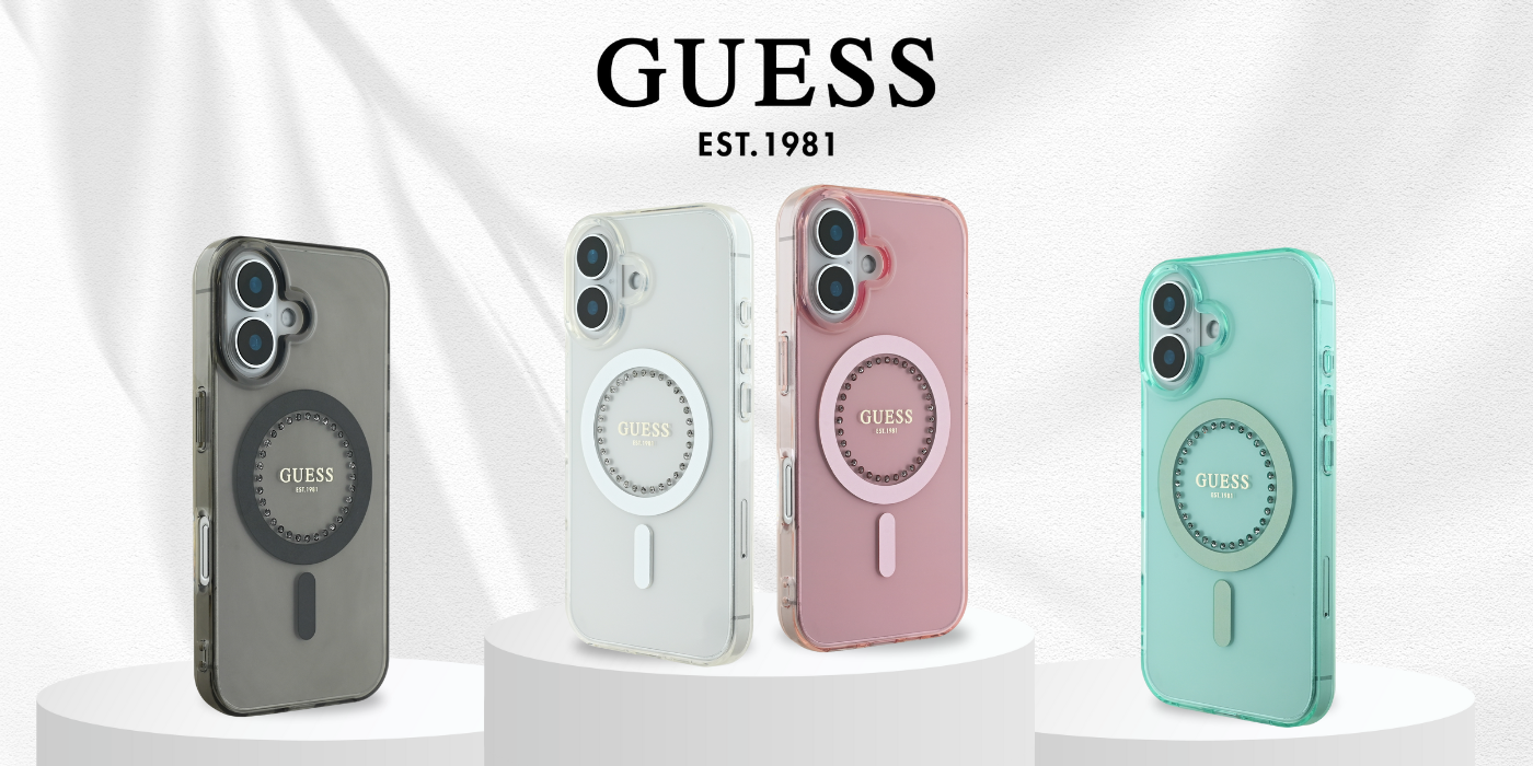 Guess IML Rhinestones MagSafe iPhone 16 – dėklas telefonui juodos spalvos aprašymas - Prekės nuotrauka
