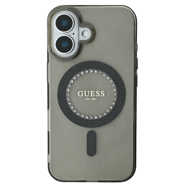 Guess IML Rhinestones MagSafe iPhone 16 – dėklas telefonui juodos spalvos aprašymas - Prekės nuotrauka