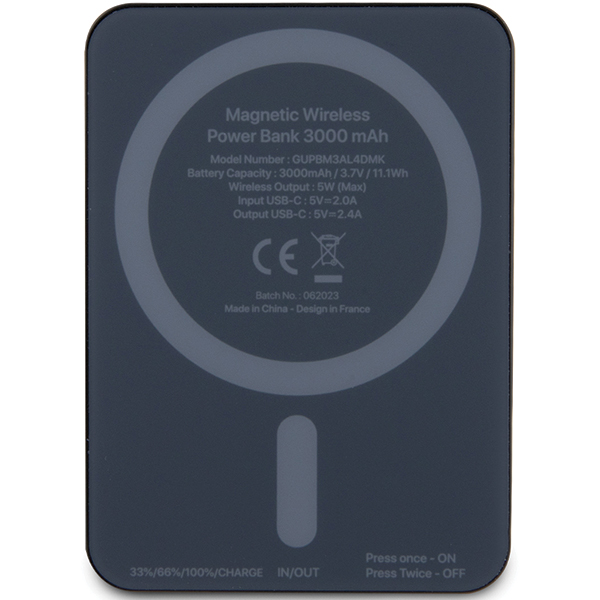 Guess indukcinis išorinis akumuliatorius 5W GUPBM3ALGSGD 3000mAh aukso spalvos MagSafe Metal Script Logo aprašymas - Prekės nuotrauka