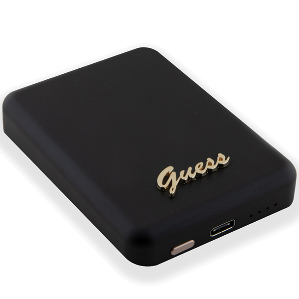 Guess indukcinis išorinis akumuliatorius 15W GUPBM5ALGSGK 5000mAh juodos spalvos MagSafe Metal Script Logo aprašymas - Prekės nuotrauka