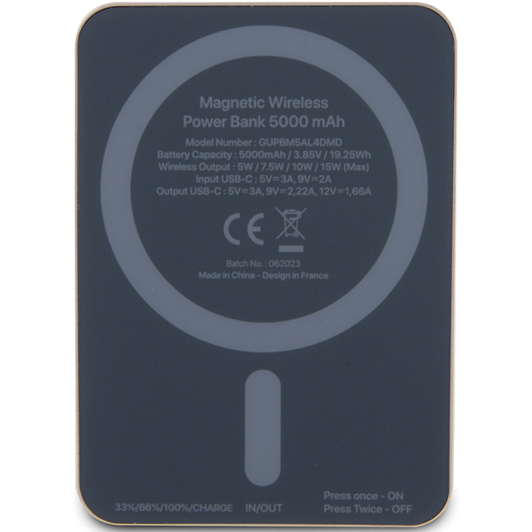 Guess indukcinis išorinis akumuliatorius 15W GUPBM5ALGSGK 5000mAh juodos spalvos MagSafe Metal Script Logo aprašymas - Prekės nuotrauka