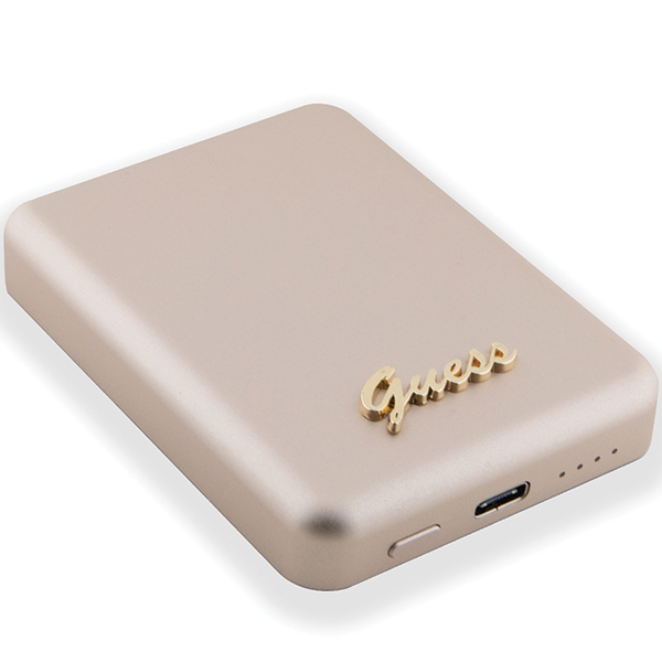 Guess indukcinis išorinis akumuliatorius 15W GUPBM5ALGSGD 5000mAh aukso spalvos MagSafe Metal Script Logo aprašymas - Prekės nuotrauka