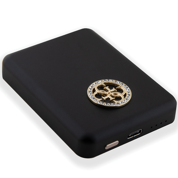 Guess indukcinis išorinis akumuliatorius 15W GUPBM5AL4DMK 5000mAh juodos spalvos MagSafe 4G Strassed Metal Logo aprašymas - Prekės nuotrauka