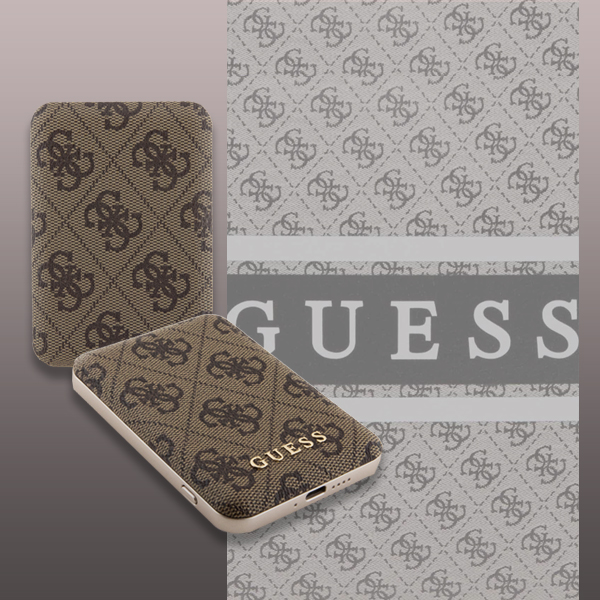 Guess indukcinis išorinis akumuliatorius 15W GUPB5FP4EMGW 5000mAh rudos spalvos 4G Leather Metal Logo MagSafe aprašymas - Prekės nuotrauka