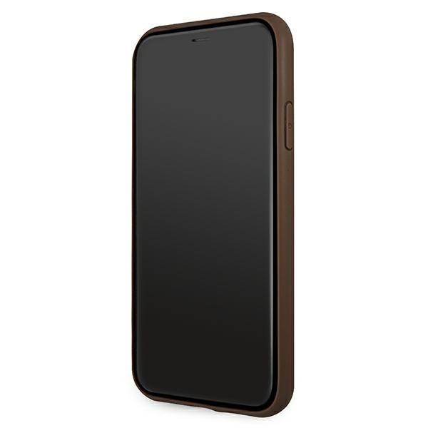 Guess iPhone 11 / XR iš 4G Big Metal Logo serijos – rudos spalvos telefono dėklas aprašymas - Prekės nuotrauka