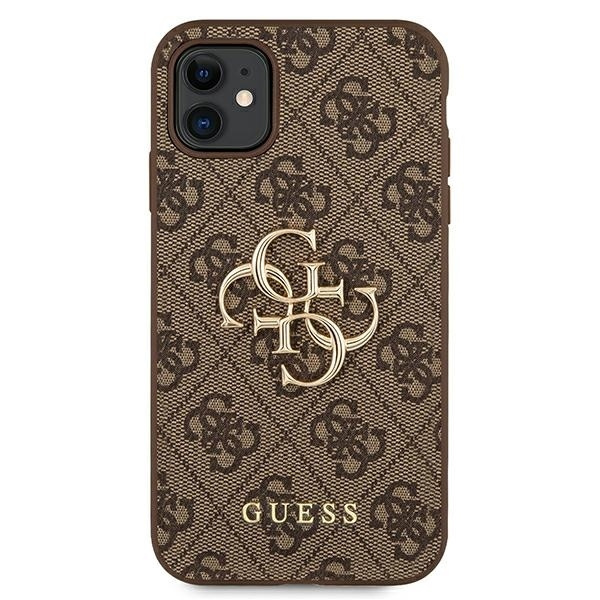 Guess iPhone 11 / XR iš 4G Big Metal Logo serijos – rudos spalvos telefono dėklas aprašymas - Prekės nuotrauka