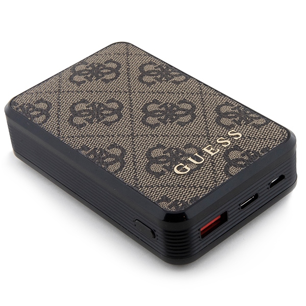 Guess išorinė baterija 18W GUPB10DP4GEGW 10000mAh ruda 4G Leather Metal Logo aprašymas - Prekės nuotrauka