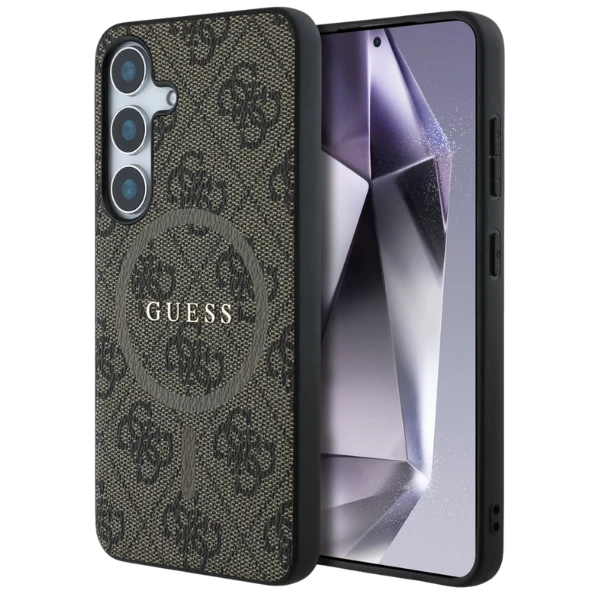 Guess Leather 4G Colored Ring Classic Logo MagSafe Samsung Galaxy S25 dėklas telefonui rudos spalvos aprašymas - Prekės nuotrauka
