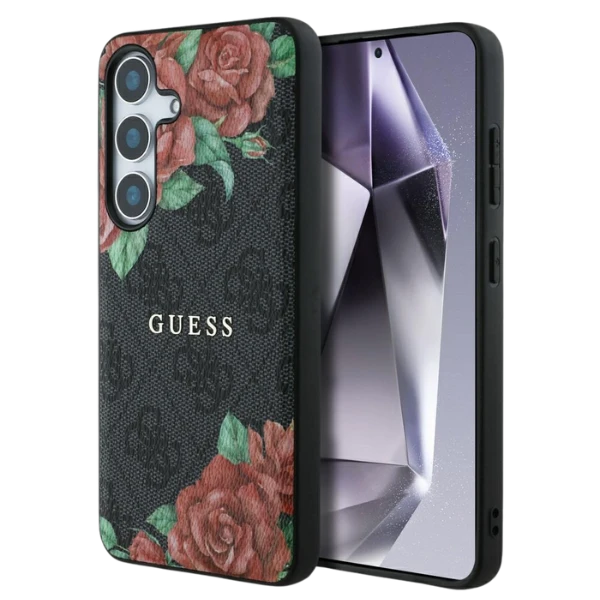 Guess Leather 4G Flowers Print Metal Classic Logo MagSafe Samsung Galaxy S25 dėklas telefonui juodos spalvos aprašymas - Prekės nuotrauka Guess Leather 4G Flowers Print Metal Classic Logo MagSafe Samsung Galaxy S25 dėklas telefonui juodos spalvos aprašymas - Prekės nuotrauka
