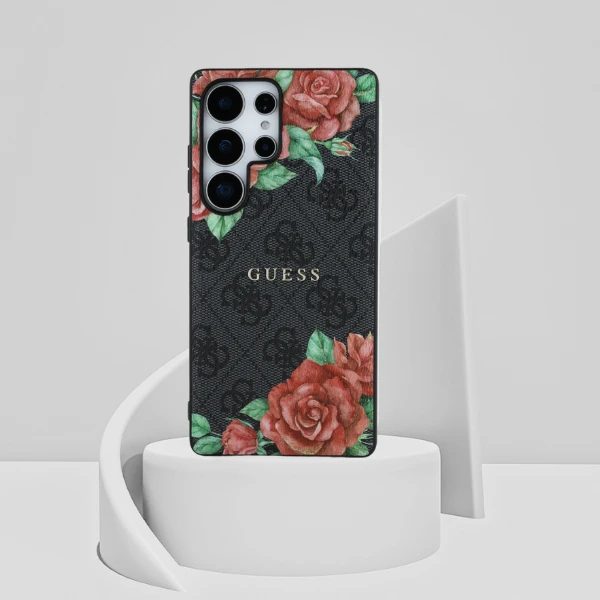 Guess Leather 4G Flowers Print Metal Classic Logo MagSafe Samsung Galaxy S25 Ultra dėklas telefonui juodos spalvos aprašymas - Prekės nuotrauka Guess Leather 4G Flowers Print Metal Classic Logo MagSafe Samsung Galaxy S25 Ultra dėklas telefonui juodos spalvos aprašymas - Prekės nuotrauka