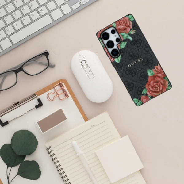 Guess Leather 4G Flowers Print Metal Classic Logo MagSafe Samsung Galaxy S25 Ultra dėklas telefonui juodos spalvos aprašymas - Prekės nuotrauka Guess Leather 4G Flowers Print Metal Classic Logo MagSafe Samsung Galaxy S25 Ultra dėklas telefonui juodos spalvos aprašymas - Prekės nuotrauka