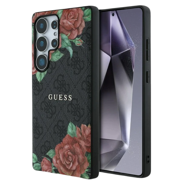 Guess Leather 4G Flowers Print Metal Classic Logo MagSafe Samsung Galaxy S25 Ultra dėklas telefonui juodos spalvos aprašymas - Prekės nuotrauka Guess Leather 4G Flowers Print Metal Classic Logo MagSafe Samsung Galaxy S25 Ultra dėklas telefonui juodos spalvos aprašymas - Prekės nuotrauka