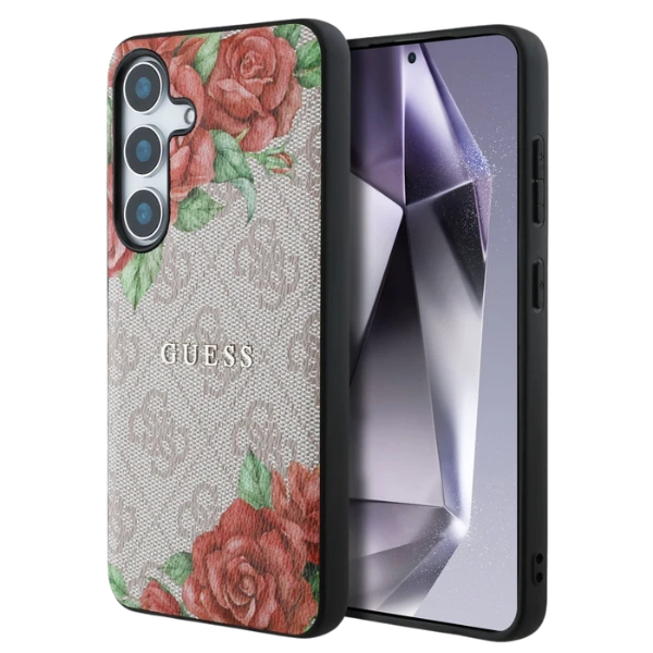 Dėklas Guess Leather 4G Flowers Print Metal Classic Logo MagSafe Samsung Galaxy S25 dėkals telefonui rožinės spalvos aprašymas - Prekės nuotrauka Dėklas Guess Leather 4G Flowers Print Metal Classic Logo MagSafe Samsung Galaxy S25 dėkals telefonui rožinės spalvos aprašymas - Prekės nuotrauka