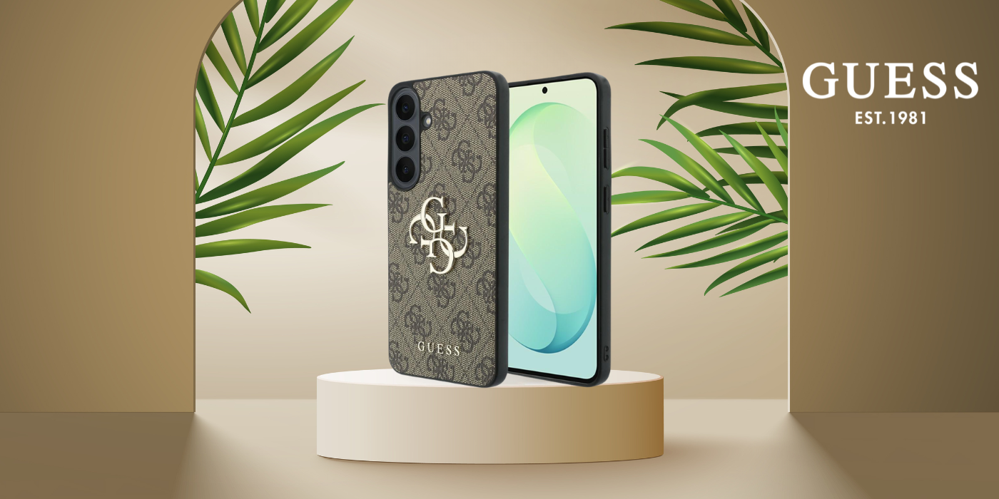 Guess Leather 4G Metal Logo dėklas, skirtas Samsung Galaxy S26 FE, rudas aprašymas - Prekės nuotrauka