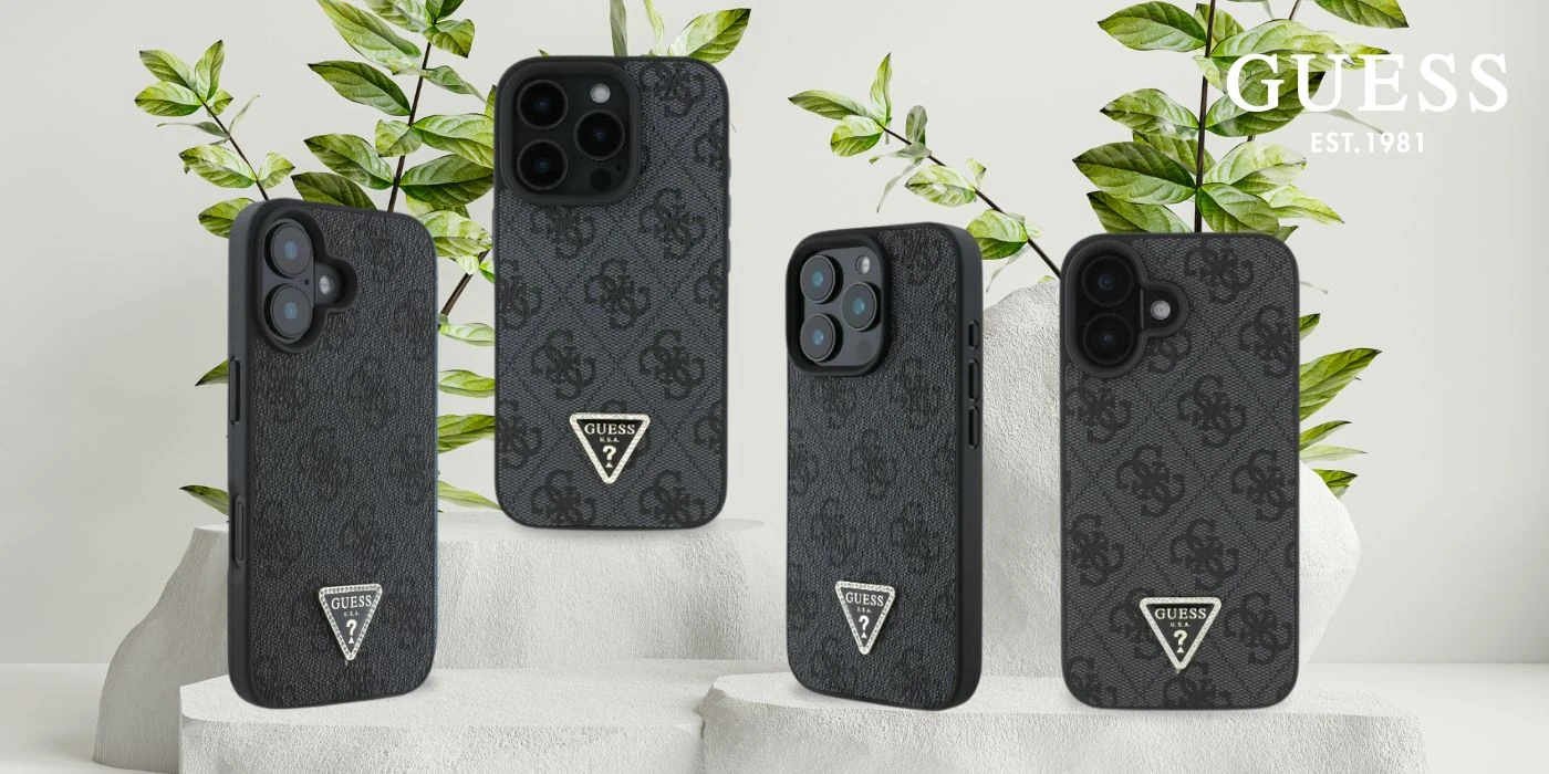 Guess Leather 4G Triangle Strass MagSafe Apple iPhone 16 Pro Max – dėklas telefonui juodos spalvos aprašymas - Prekės nuotrauka Guess Leather 4G Triangle Strass MagSafe Apple iPhone 16 Pro Max – dėklas telefonui juodos spalvos aprašymas - Prekės nuotrauka