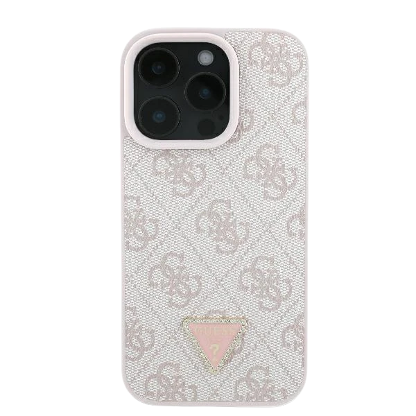Guess Leather 4G Triangle Strass MagSafe Apple iPhone 16 Pro – dėklas telefonui rožinės spalvos aprašymas - Prekės nuotrauka Guess Leather 4G Triangle Strass MagSafe Apple iPhone 16 Pro – dėklas telefonui rožinės spalvos aprašymas - Prekės nuotrauka