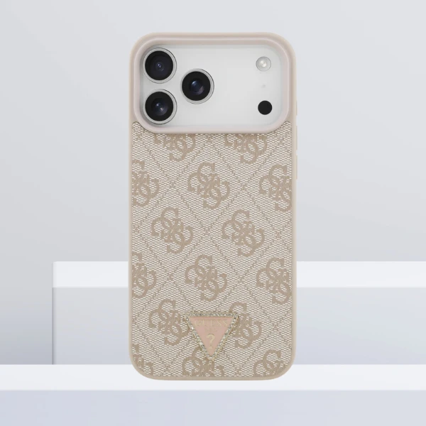 Guess Leather 4G Triangle Strass MagSafe dėklas skirtas Apple iPhone 17 Pro Max rožinės spalvos aprašymas - Prekės nuotrauka Guess Leather 4G Triangle Strass MagSafe dėklas skirtas Apple iPhone 17 Pro Max rožinės spalvos aprašymas - Prekės nuotrauka