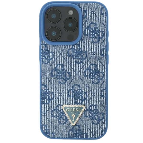 Guess Leather Metal Logo Strass Crossbody Apple iPhone 16 - dėklas telefonui mėlynos spalvos aprašymas - Prekės nuotrauka