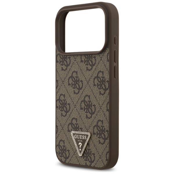 Guess odinis 4G Triangle Strass MagSafe dėklas, skirtas iPhone 18 Pro / 17 Pro, rudas aprašymas - Prekės nuotrauka