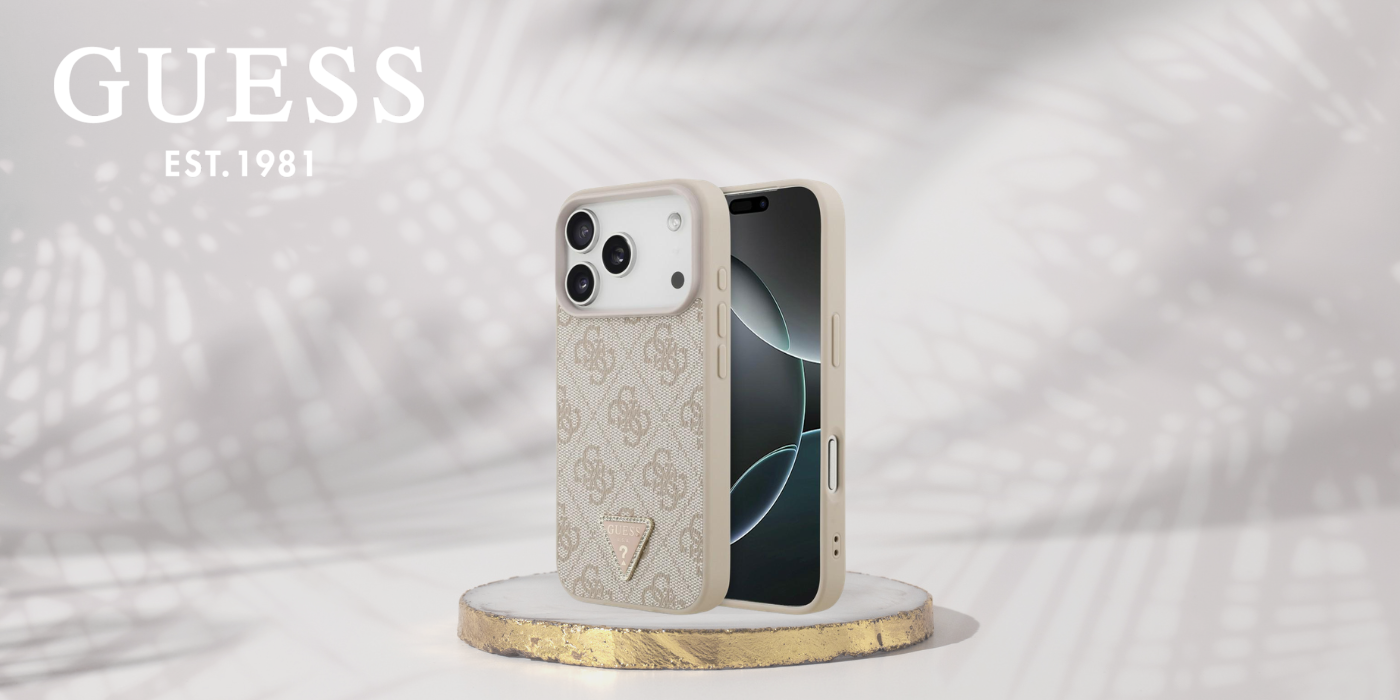Guess odinis 4G Triangle Strass MagSafe dėklas, skirtas iPhone 18 Pro / 17 Pro, rožinis aprašymas - Prekės nuotrauka