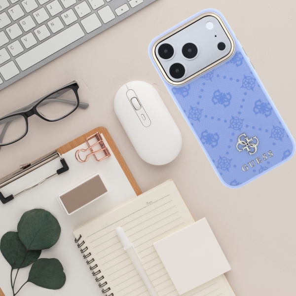 Guess Peony 4G Small Logo MagSafe dėklas, skirtas iPhone 18 Pro Max / 17 Pro Max, šviesiai mėlynas aprašymas - Prekės nuotrauka