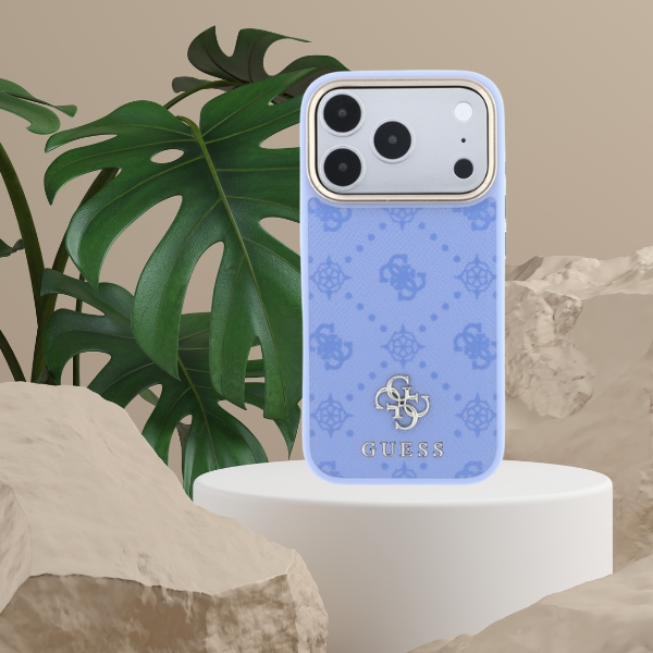 Guess Peony 4G Small Logo MagSafe dėklas, skirtas iPhone 18 Pro Max / 17 Pro Max, šviesiai mėlynas aprašymas - Prekės nuotrauka