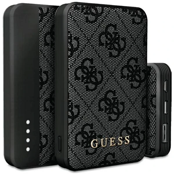 Guess Powerbank 15W GUPB5LP4GEGK 5000mAh juodos spalvos 4G odinis metalinis logotipas aprašymas - Prekės nuotrauka Guess Powerbank 15W GUPB5LP4GEGK 5000mAh juodos spalvos 4G odinis metalinis logotipas aprašymas - Prekės nuotrauka