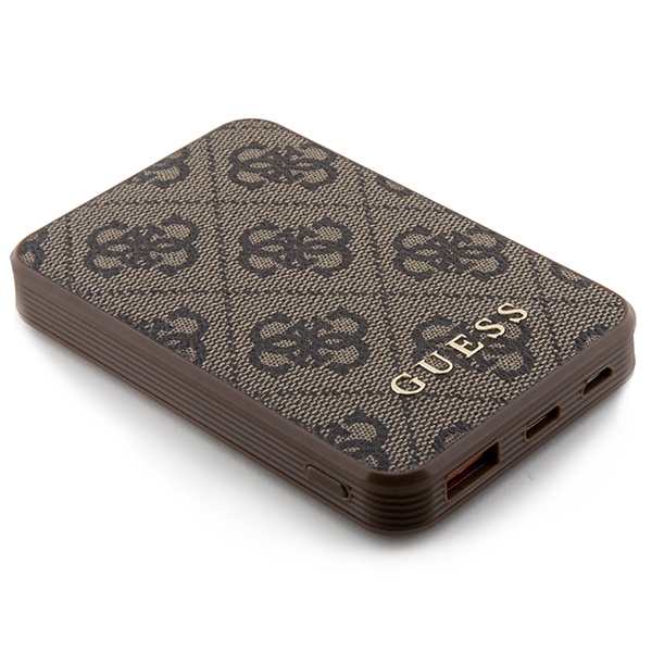 Guess Powerbank 15W GUPB5LP4GEGW 5000mAh rudos 4G Leather Metal Logo aprašymas - Prekės nuotrauka