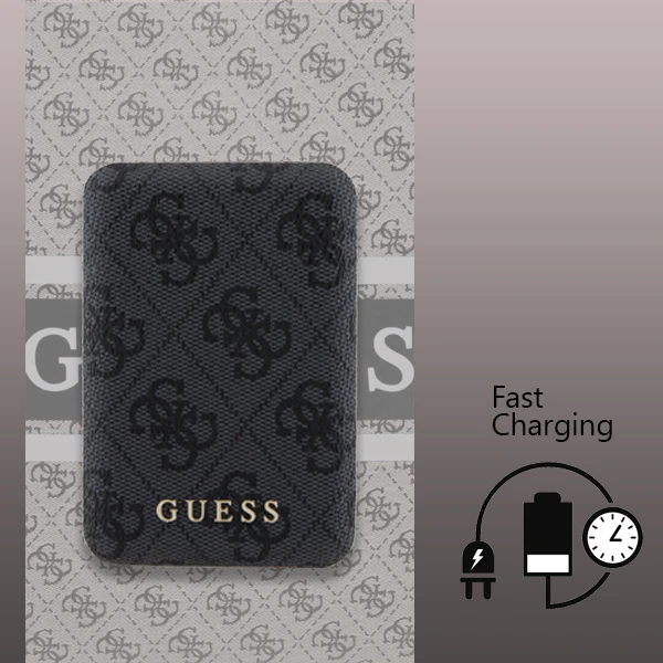 Guess Powerbank indukcinis 15W GUPB5FP4EMGK 5000mAh juodos spalvos 4G Leather Metal Logo MagSafe aprašymas - Prekės nuotrauka Guess Powerbank indukcinis 15W GUPB5FP4EMGK 5000mAh juodos spalvos 4G Leather Metal Logo MagSafe aprašymas - Prekės nuotrauka