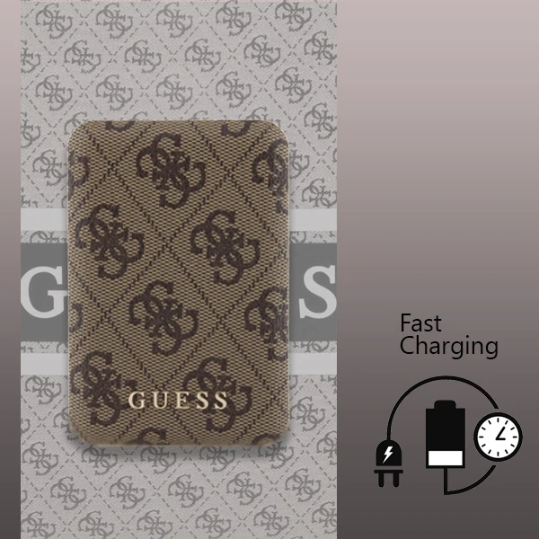 Guess Powerbank indukcinis 15W GUPB5FP4EMGW 5000mAh rudos spalvos 4G Leather Metal Logo MagSafe aprašymas - Prekės nuotrauka Guess Powerbank indukcinis 15W GUPB5FP4EMGW 5000mAh rudos spalvos 4G Leather Metal Logo MagSafe aprašymas - Prekės nuotrauka