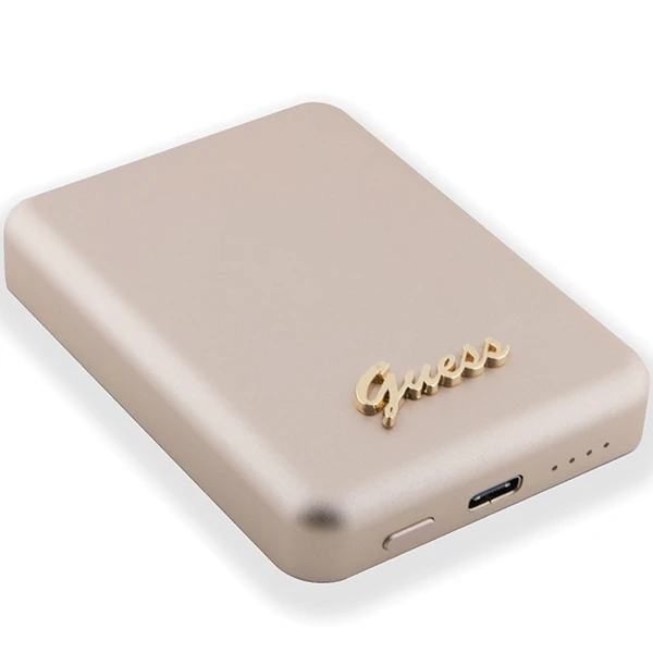 Guess Powerbank indukcinis 15W GUPBM5ALGSGD 5000mAh aukso spalvos MagSafe Metal Script Logo aprašymas - Prekės nuotrauka