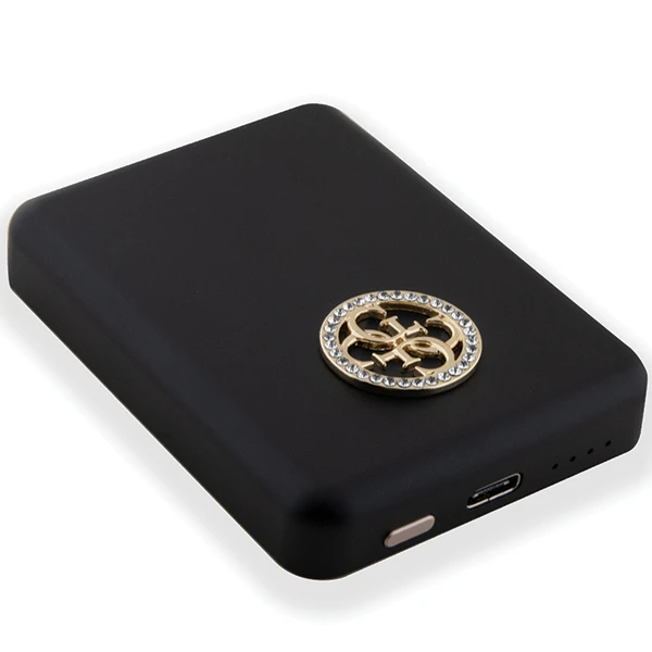 Guess Powerbank indukcinis 5W GUPBM3AL4DMK 3000mAh juodos spalvos MagSafe 4G Strassed Metal Logo aprašymas - Prekės nuotrauka