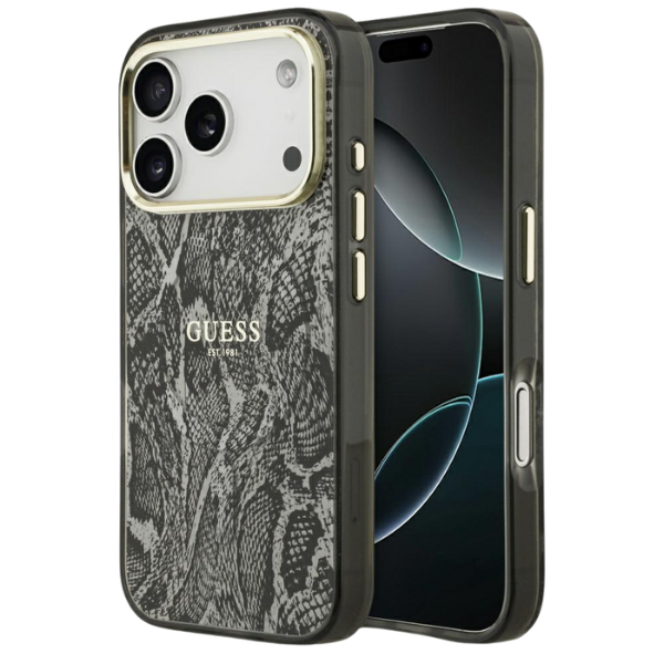 Guess Python Pattern MagSafe dėklas Apple iPhone 17 Pro juodos spalvos aprašymas - Prekės nuotrauka